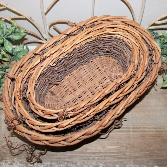 NEW Set of 3 Large Rustic French Country Farmhouse Willow Wicker Nesting Baskets - Picture 5 of 12